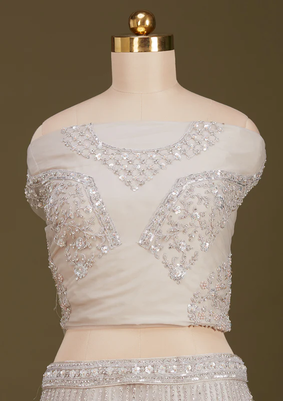 Light Grey Zariwork Net Readymade Lehenga - Image 2