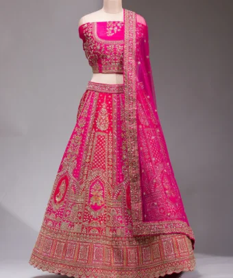 Rani Pink Zardosi Raw Silk Semi Stitched Lehenga