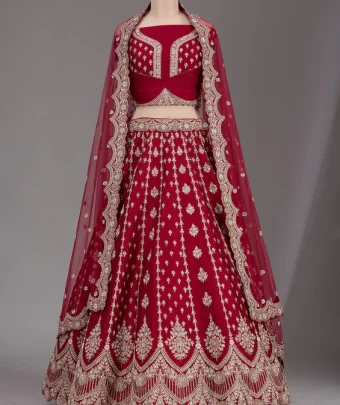 Maroon Zardosi Raw Silk Semi-Stitched Lehenga