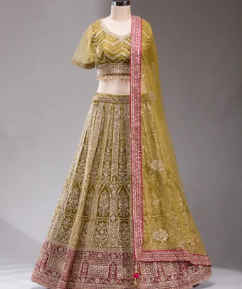 Mehendi Cording Net Readymade Lehenga