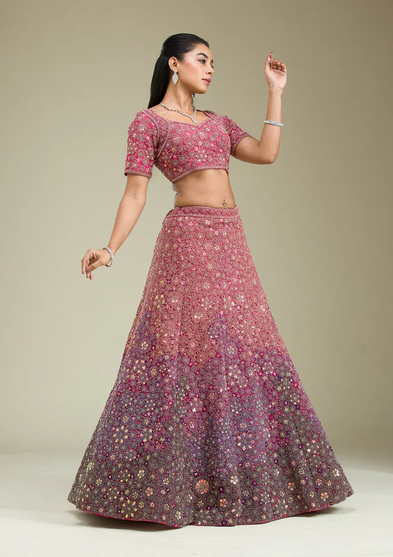 Pink Zariwork Tissue Semi Stitched Lehenga - Image 2