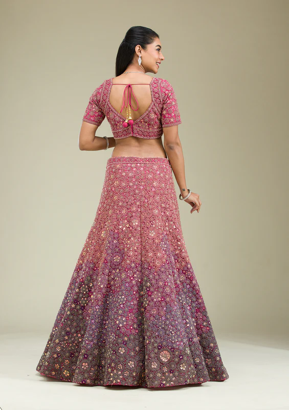Pink Zariwork Tissue Semi Stitched Lehenga - Image 5