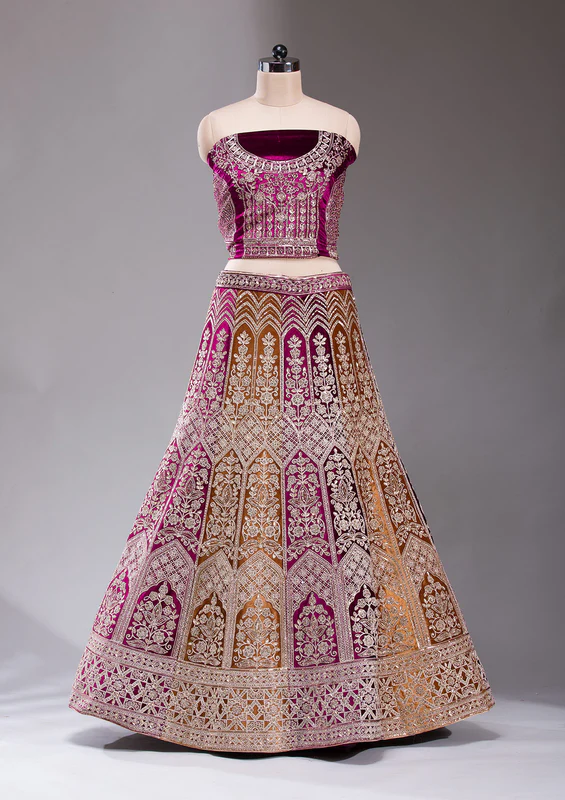 Wine Sequins Velvet Semi-Stitched Lehenga - Image 3