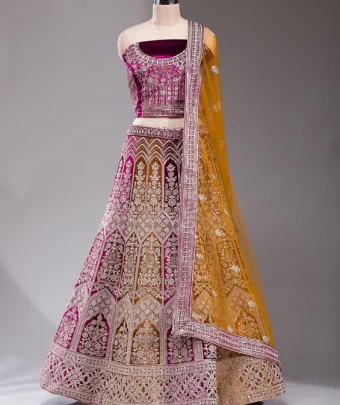 Wine Sequins Velvet Semi-Stitched Lehenga