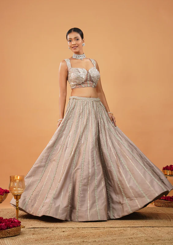 Lavender Stonework Net Readymade Lehenga - Image 2