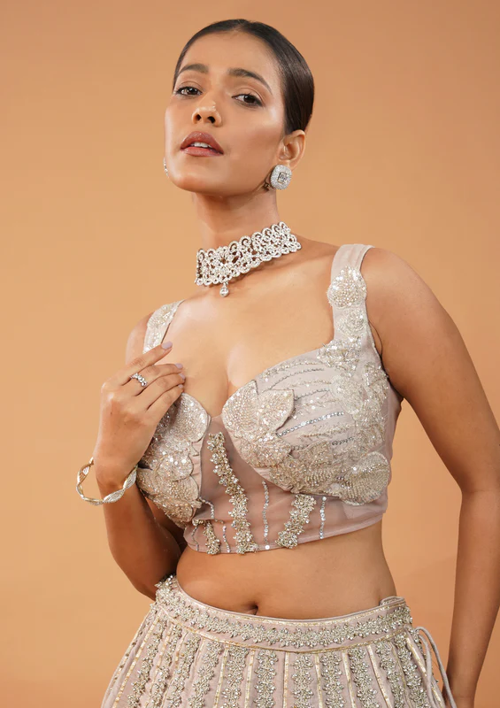 Lavender Stonework Net Readymade Lehenga - Image 3