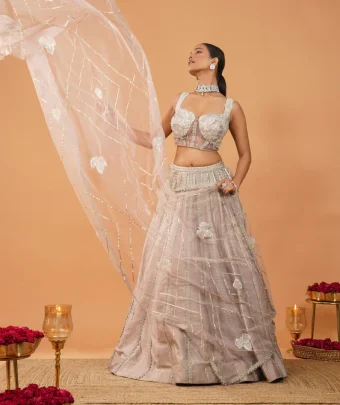 Lavender Stonework Net Readymade Lehenga