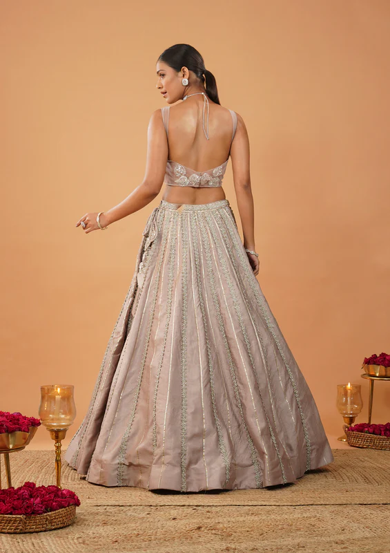 Lavender Stonework Net Readymade Lehenga - Image 4
