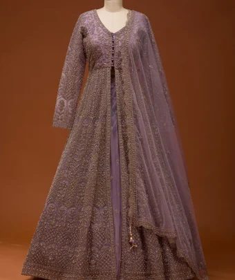 Lavender Zariwork Net Readymade Lehenga