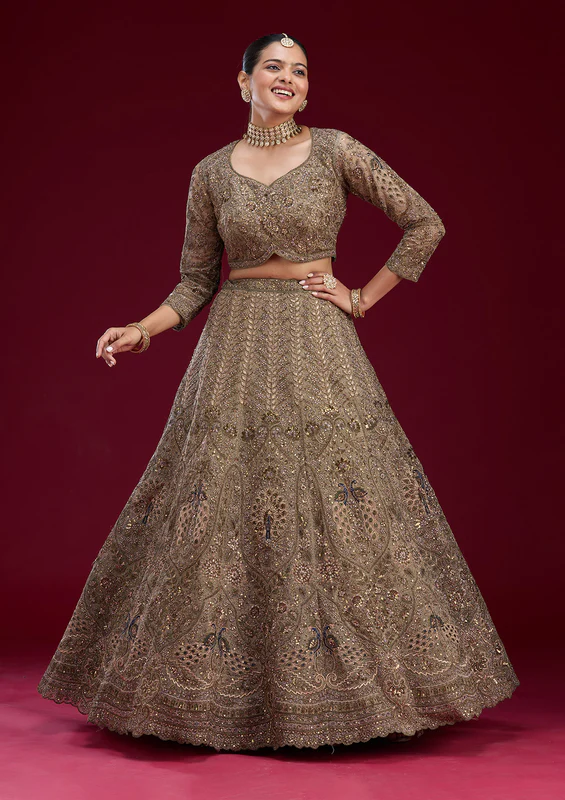 Mehendi Zariwork Net Semi Stitched Lehenga - Image 3