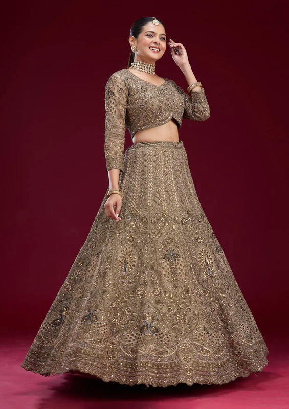 Mehendi Zariwork Net Semi Stitched Lehenga - Image 4