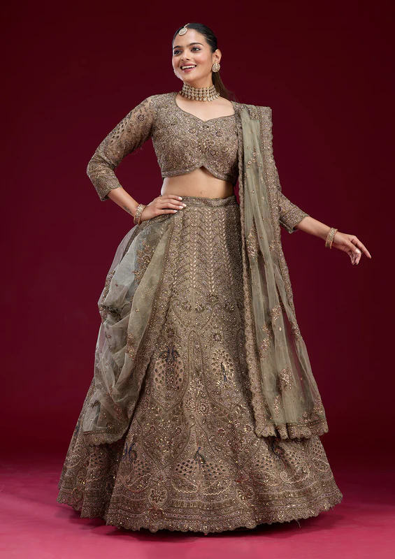 Mehendi Zariwork Net Semi Stitched Lehenga - Image 2