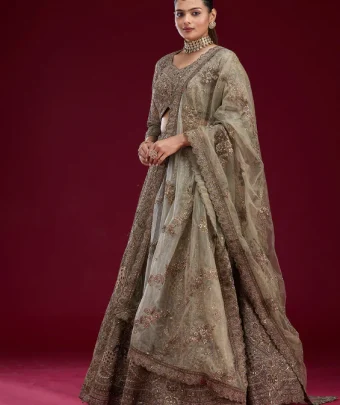 Mehendi Zariwork Net Semi Stitched Lehenga