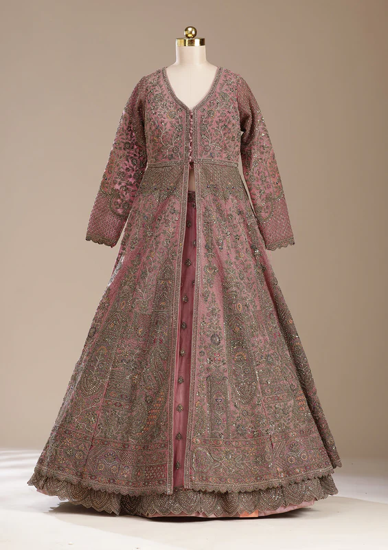 Onion Pink Cording Net Readymade Lehenga - Image 3