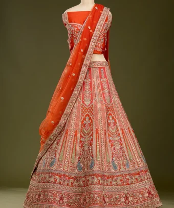 Rust Cording Net Readymade Lehenga