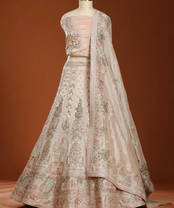 Beige Zariwork Shimmer Semi-Stitched Lehenga
