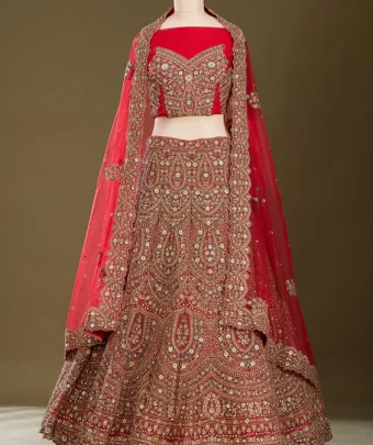 Red Sequins Net Readymade Lehenga