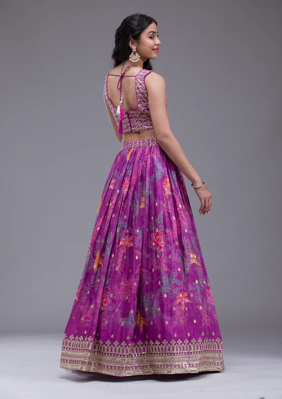Wine Sequins Georgette Readymade Lehenga - Image 4