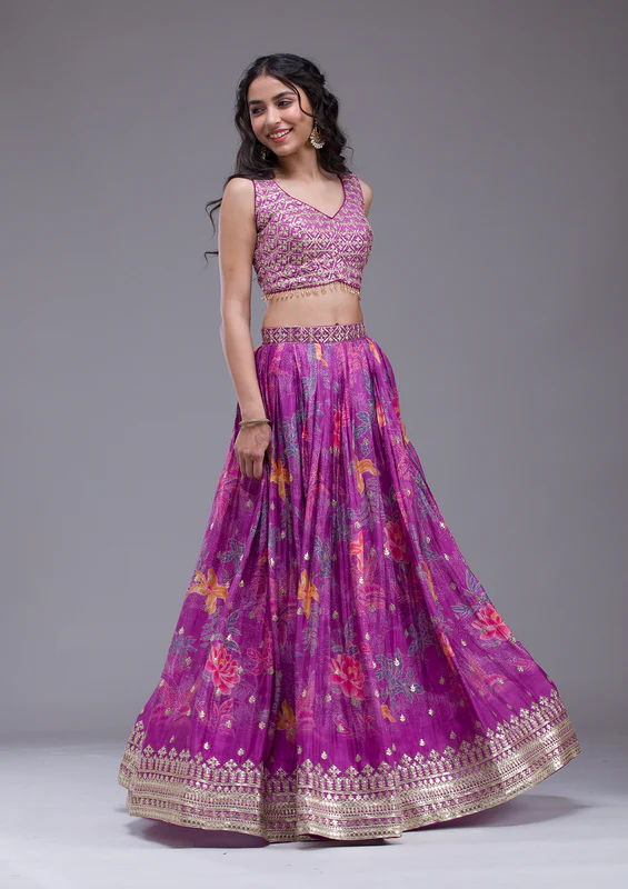 Wine Sequins Georgette Readymade Lehenga - Image 3