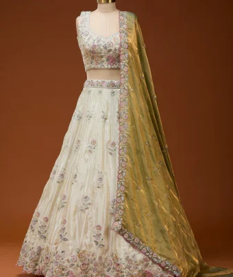 Cream Cording Tissue Readymade Lehenga