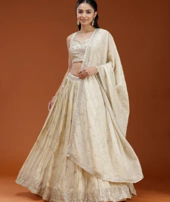 Beige Sequins Shimmer Readymade Lehenga