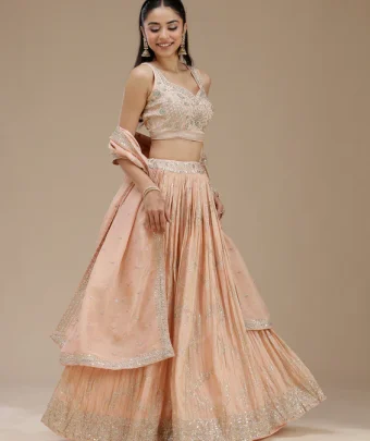 Peach Sequins Shimmer Readymade Lehenga