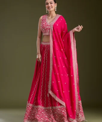 Pink Zariwork Crepe Readymade Lehenga