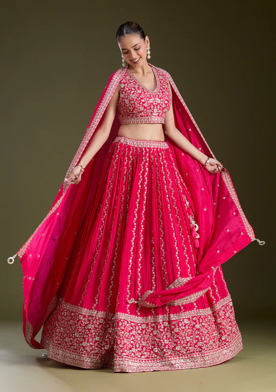 Pink Zariwork Crepe Readymade Lehenga - Image 4