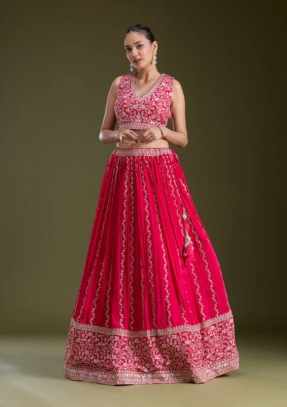 Pink Zariwork Crepe Readymade Lehenga - Image 3