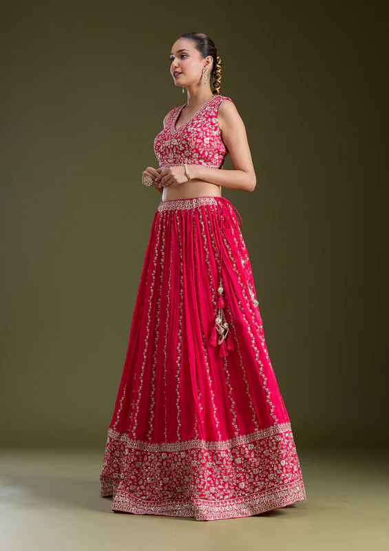 Pink Zariwork Crepe Readymade Lehenga - Image 2