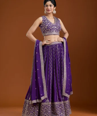 Purple Zariwork Crepe Readymade Lehenga