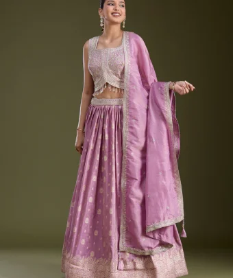 Lavender Sequins Banarasi Readymade Lehenga