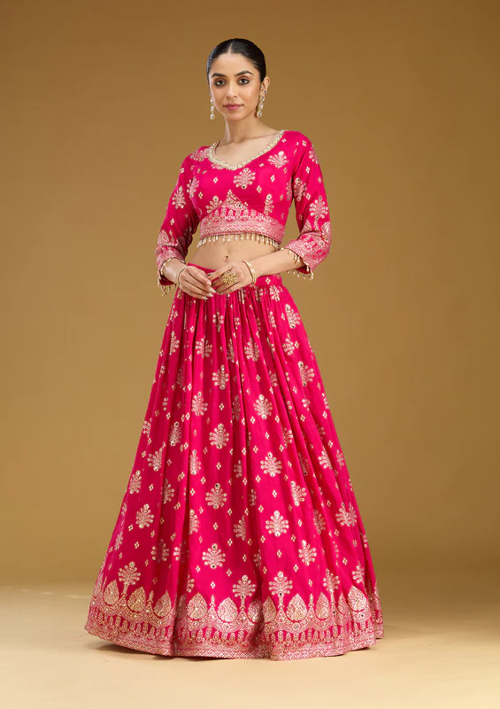 Rani Pink Sequins Georgette Readymade Lehenga - Image 2