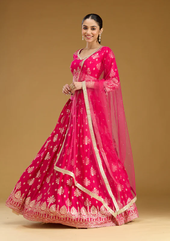 Rani Pink Sequins Georgette Readymade Lehenga - Image 3