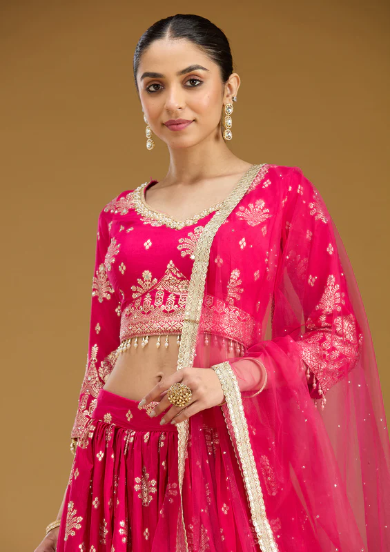 Rani Pink Sequins Georgette Readymade Lehenga - Image 4