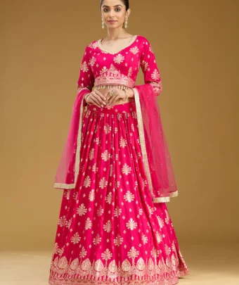 Rani Pink Sequins Georgette Readymade Lehenga