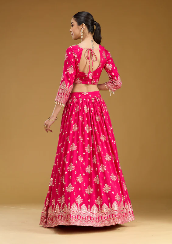 Rani Pink Sequins Georgette Readymade Lehenga - Image 5