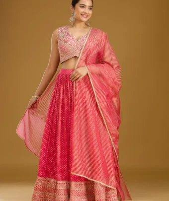 Rani Pink Zariwork Brocade Readymade Lehenga