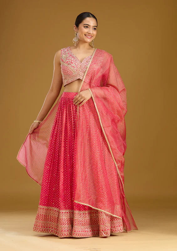 Rani Pink Zariwork Brocade Readymade Lehenga