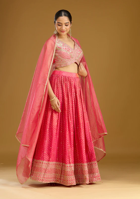 Rani Pink Zariwork Brocade Readymade Lehenga - Image 3
