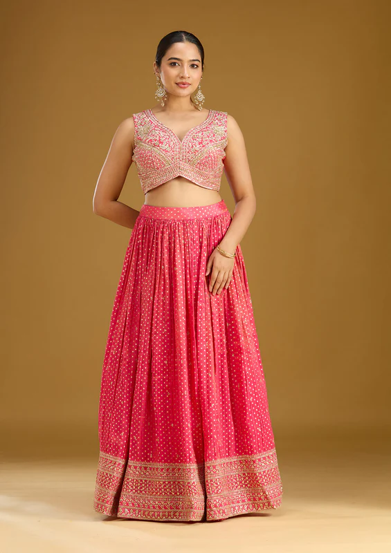 Rani Pink Zariwork Brocade Readymade Lehenga - Image 2