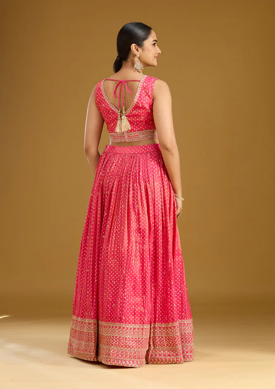 Rani Pink Zariwork Brocade Readymade Lehenga - Image 4