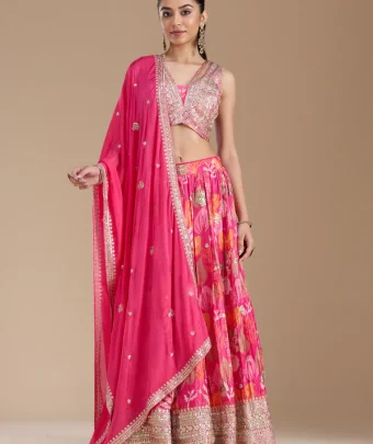 Rani Pink Sequins Satin Readymade Lehenga