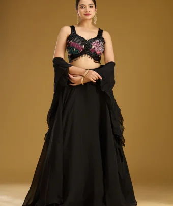 Black Cutdana Net Readymade Lehenga