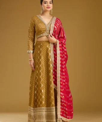 Gold Zariwork Soft Raw Silk Readymade Lehenga