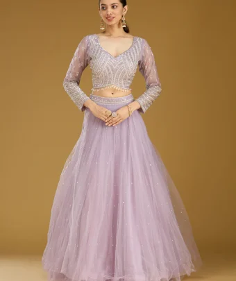Lavender Sequins Net Readymade Lehenga