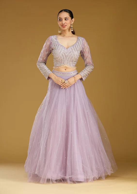 Lavender Sequins Net Readymade Lehenga