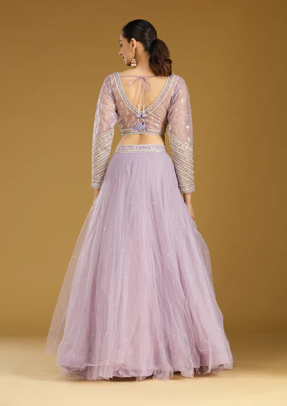 Lavender Sequins Net Readymade Lehenga - Image 2