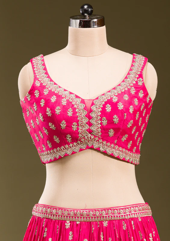 Rani Pink Zariwork Georgette Readymade Lehenga - Image 2