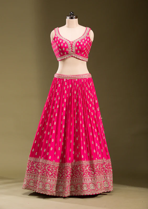 Rani Pink Zariwork Georgette Readymade Lehenga - Image 4